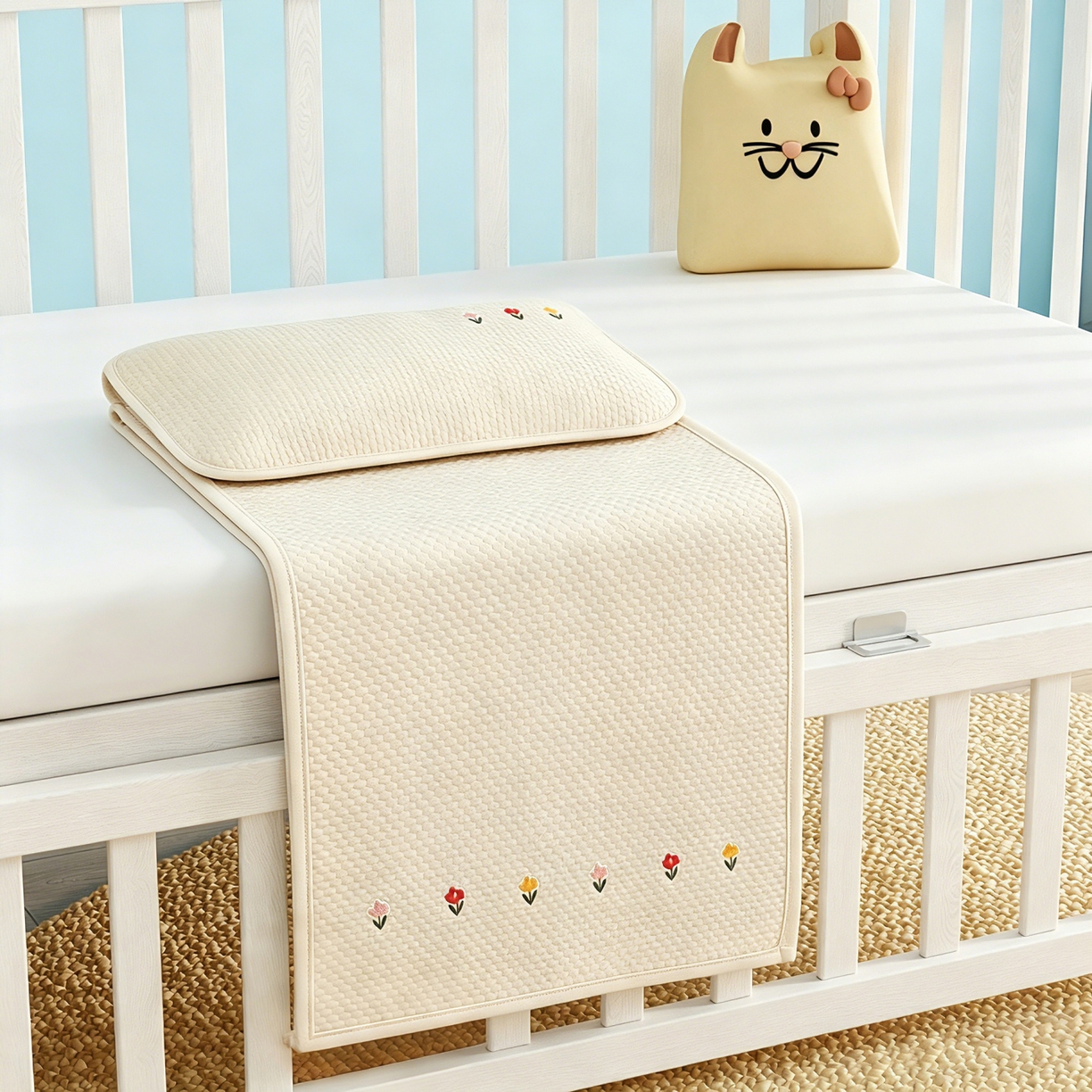 91家纺网 家纺一手货源 找家纺 川悦生活 2026新款A类凉豆豆绣花冰丝儿童凉席 郁香米