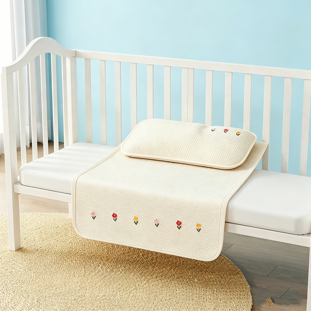 91家纺网 家纺一手货源 找家纺 川悦生活 2026新款A类凉豆豆绣花冰丝儿童凉席 郁香米