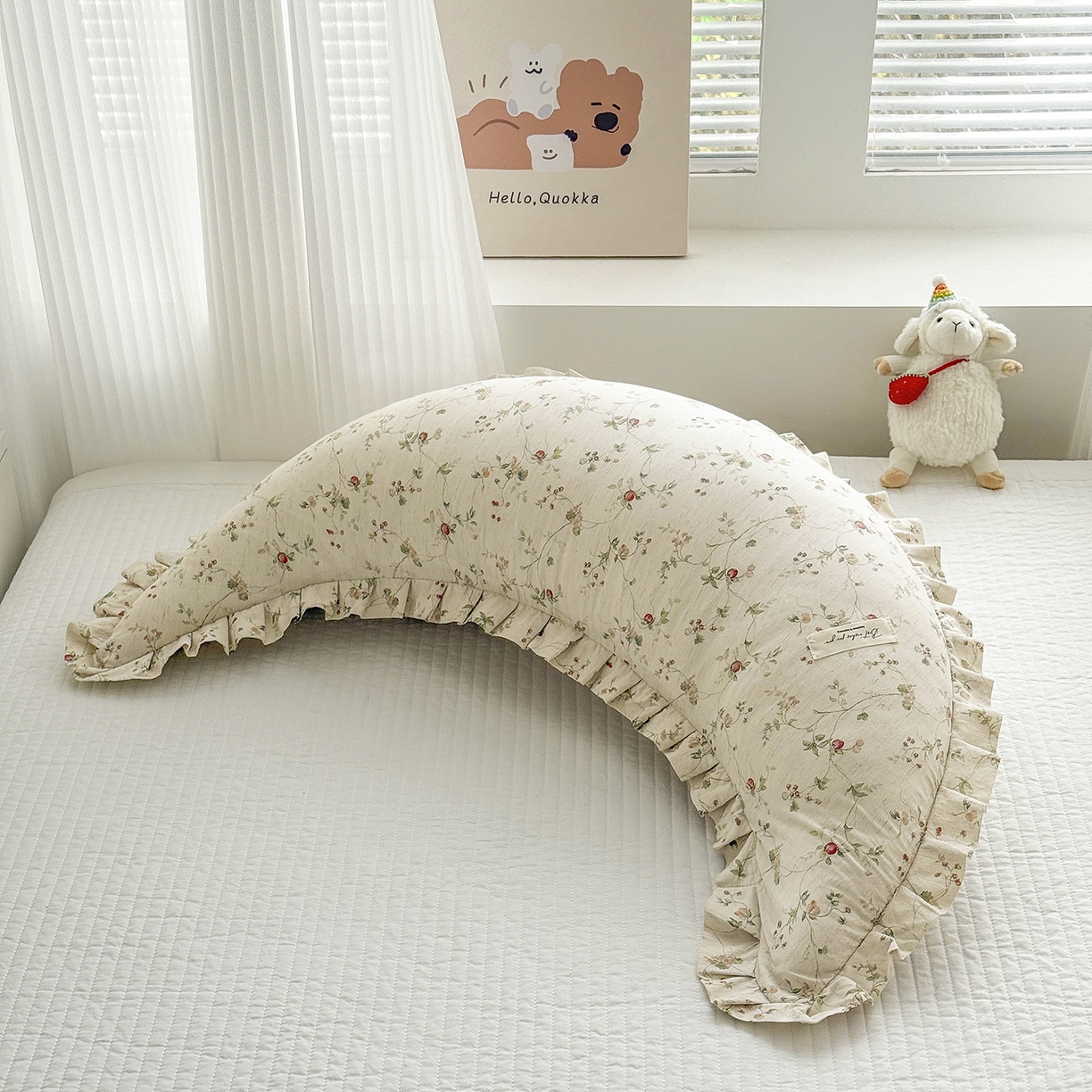 蔻眠 升级款棉麻花边月亮长抱枕夹腿抱枕芯多功能月亮枕头 升级款-午后藤蔓