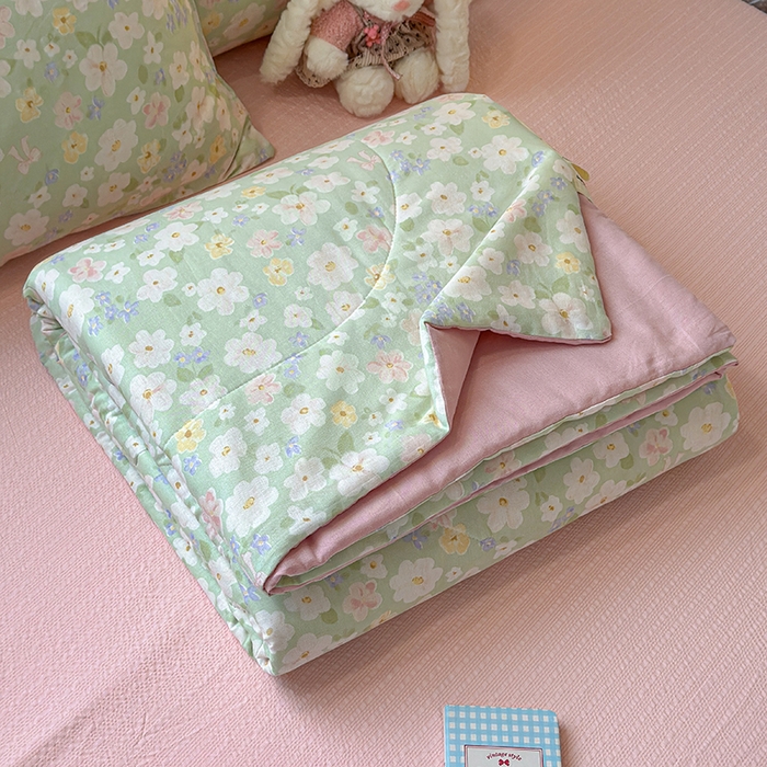 91家纺网 家纺一手货源 找家纺 老帅的工厂店 2026新款A类全棉双层纱大豆纤维夏被 青茵