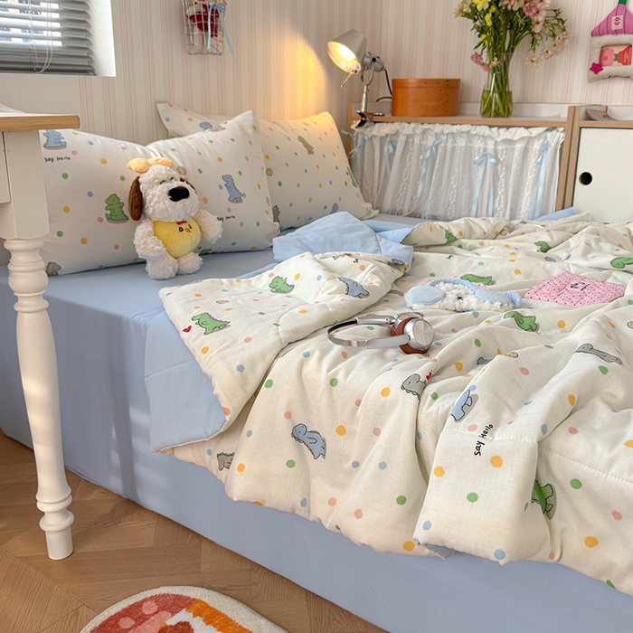 91家纺网 家纺一手货源 找家纺 老帅的工厂店 2026新款A类全棉双层纱大豆纤维夏被 彩点小龙