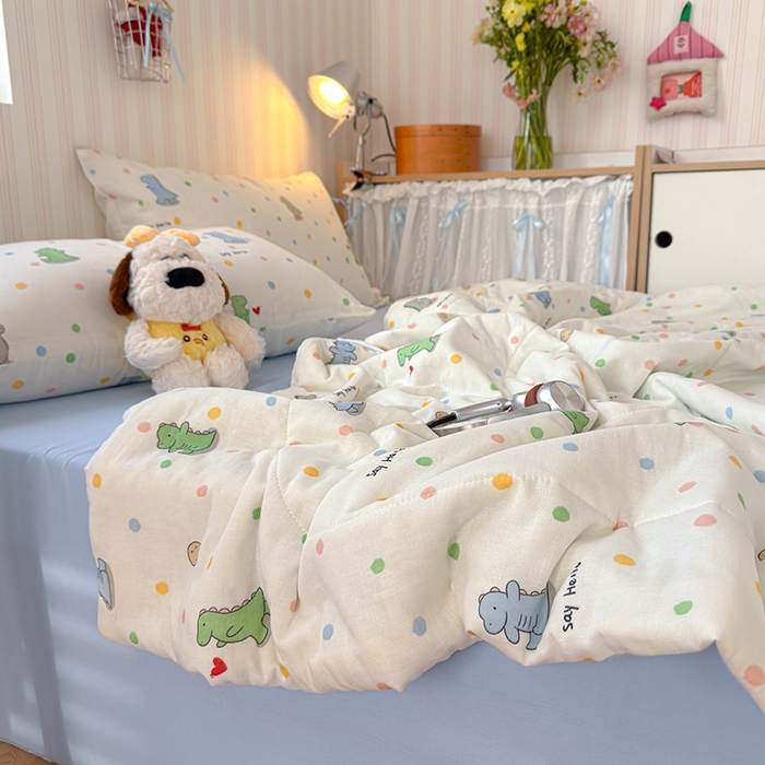 91家纺网 家纺一手货源 找家纺 老帅的工厂店 2026新款A类全棉双层纱大豆纤维夏被 彩点小龙