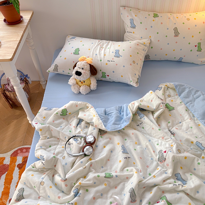 91家纺网 家纺一手货源 找家纺 老帅的工厂店 2026新款A类全棉双层纱大豆纤维夏被 彩点小龙