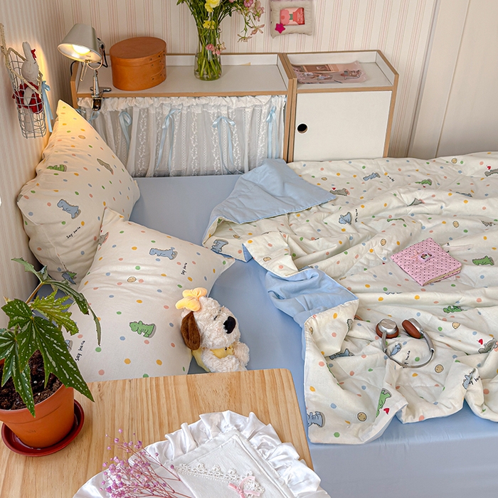 91家纺网 家纺一手货源 找家纺 老帅的工厂店 2026新款A类全棉双层纱大豆纤维夏被 彩点小龙