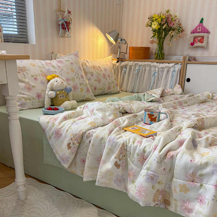 91家纺网 家纺一手货源 找家纺 老帅的工厂店 2026新款A类全棉双层纱大豆纤维夏被 春晓