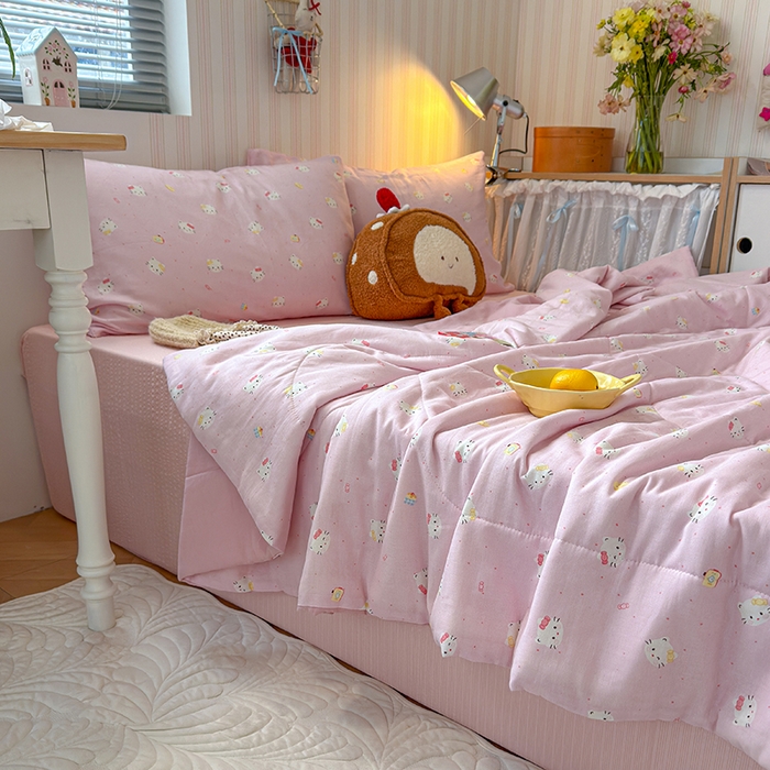 91家纺网 家纺一手货源 找家纺 老帅的工厂店 2026新款A类全棉双层纱大豆纤维夏被 粉喵