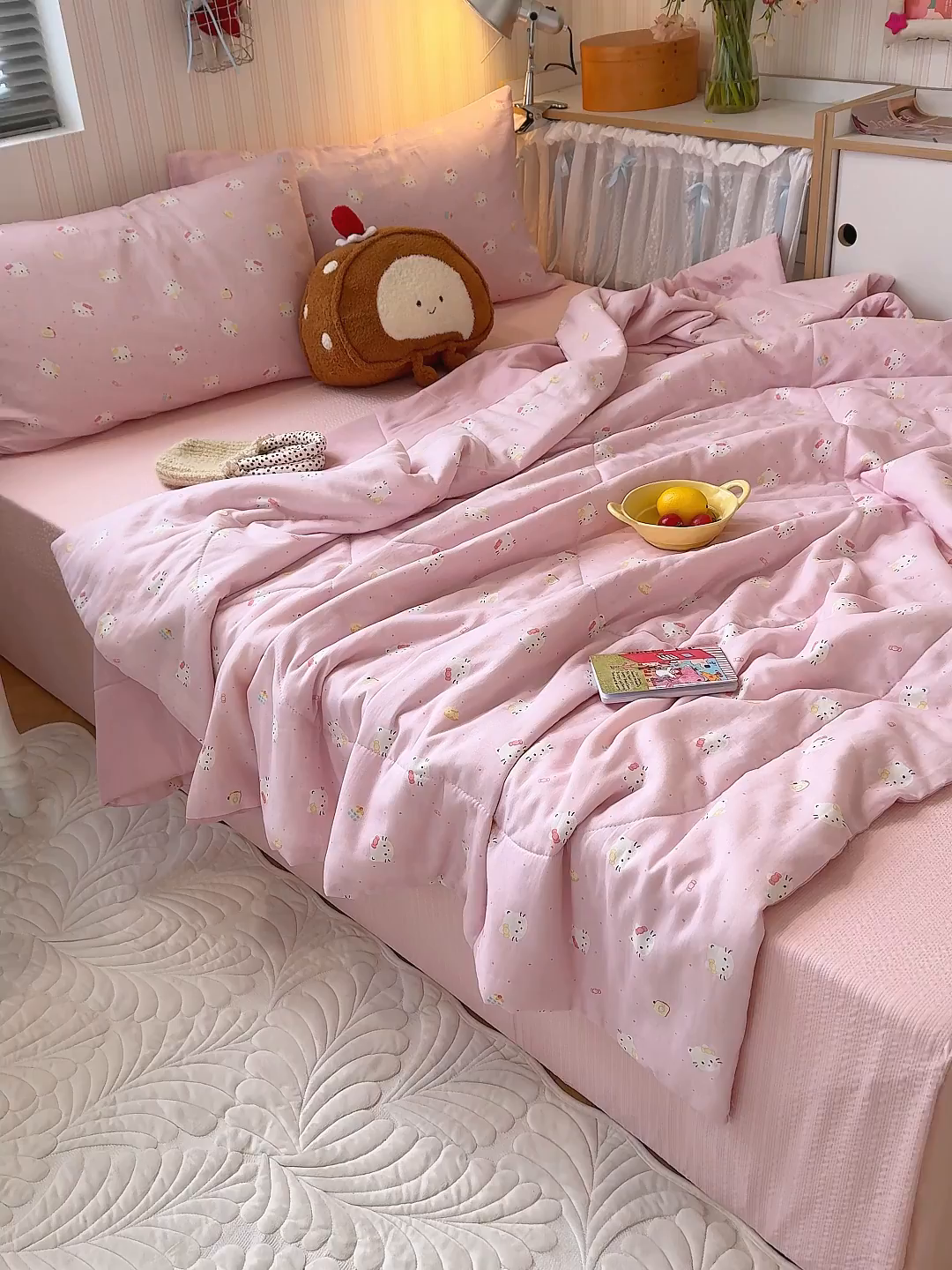 91家纺网 家纺一手货源 找家纺 老帅的工厂店 2026新款A类全棉双层纱大豆纤维夏被 粉喵