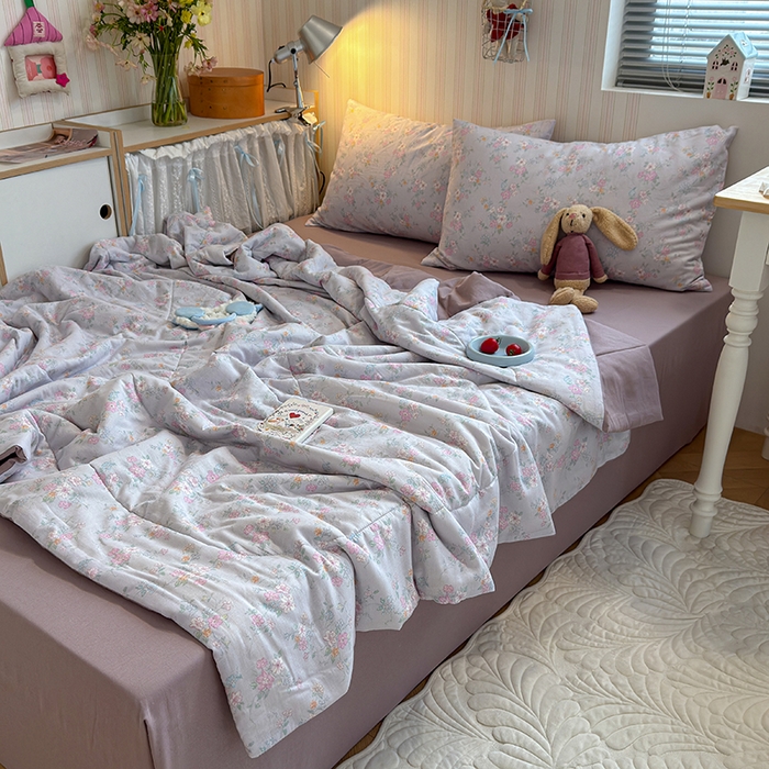 91家纺网 家纺一手货源 找家纺 老帅的工厂店 2026新款A类全棉双层纱大豆纤维夏被 花清梦