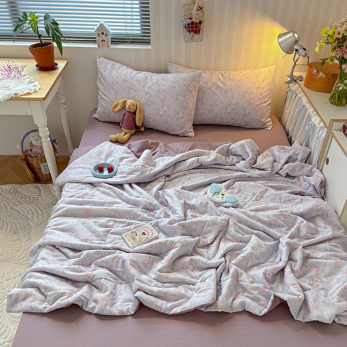 91家纺网 家纺一手货源 找家纺 老帅的工厂店 2026新款A类全棉双层纱大豆纤维夏被 花清梦