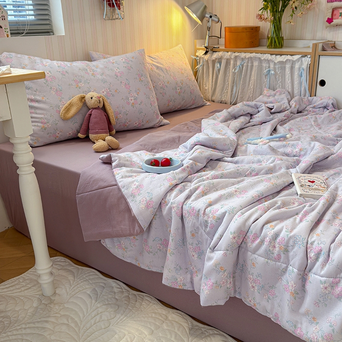 91家纺网 家纺一手货源 找家纺 老帅的工厂店 2026新款A类全棉双层纱大豆纤维夏被 花清梦