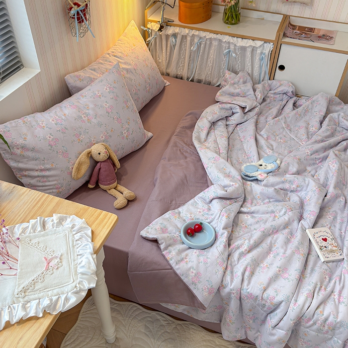 91家纺网 家纺一手货源 找家纺 老帅的工厂店 2026新款A类全棉双层纱大豆纤维夏被 花清梦