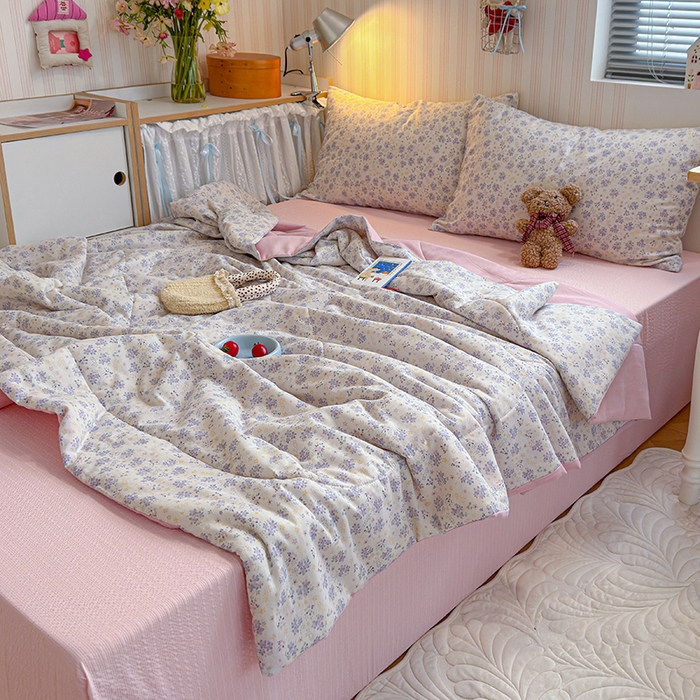 91家纺网 家纺一手货源 找家纺 老帅的工厂店 2026新款A类全棉双层纱大豆纤维夏被 花郁