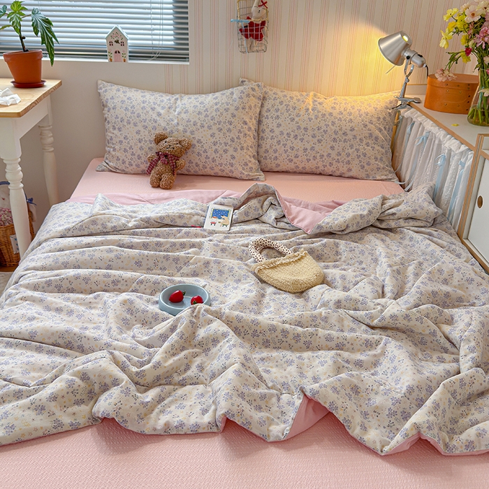 91家纺网 家纺一手货源 找家纺 老帅的工厂店 2026新款A类全棉双层纱大豆纤维夏被 花郁