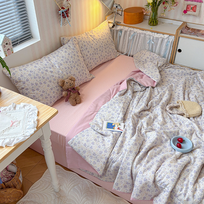 91家纺网 家纺一手货源 找家纺 老帅的工厂店 2026新款A类全棉双层纱大豆纤维夏被 花郁