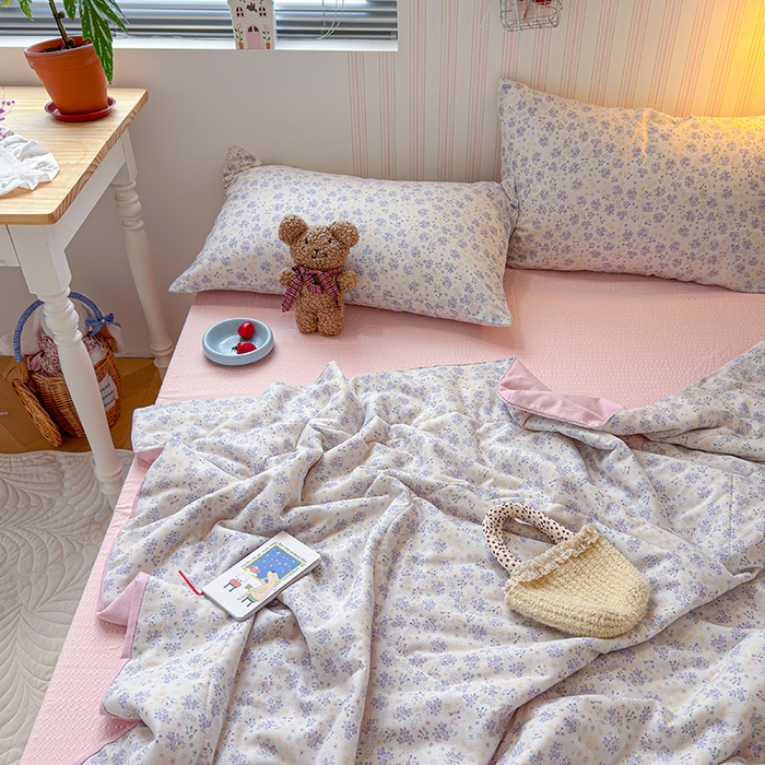 91家纺网 家纺一手货源 找家纺 老帅的工厂店 2026新款A类全棉双层纱大豆纤维夏被 花郁