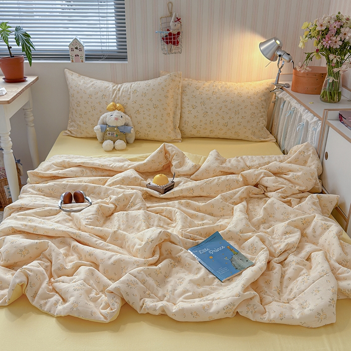 91家纺网 家纺一手货源 找家纺 老帅的工厂店 2026新款A类全棉双层纱大豆纤维夏被 橘子海