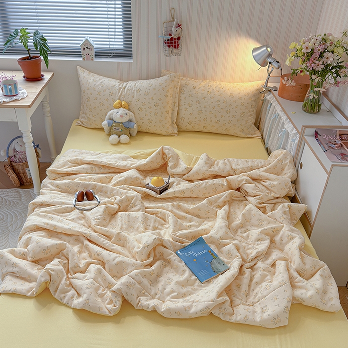 91家纺网 家纺一手货源 找家纺 老帅的工厂店 2026新款A类全棉双层纱大豆纤维夏被 橘子海