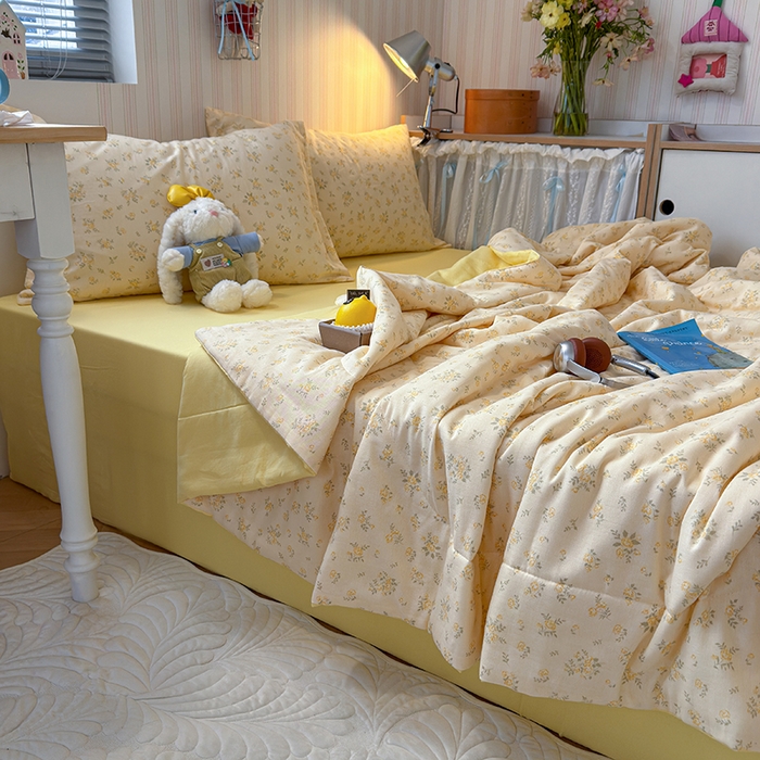 91家纺网 家纺一手货源 找家纺 老帅的工厂店 2026新款A类全棉双层纱大豆纤维夏被 橘子海