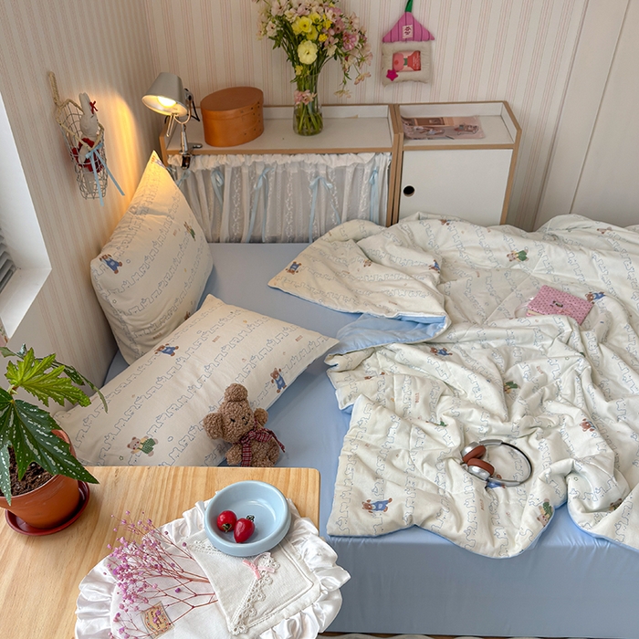 91家纺网 家纺一手货源 找家纺 老帅的工厂店 2026新款A类全棉双层纱大豆纤维夏被 奶熊