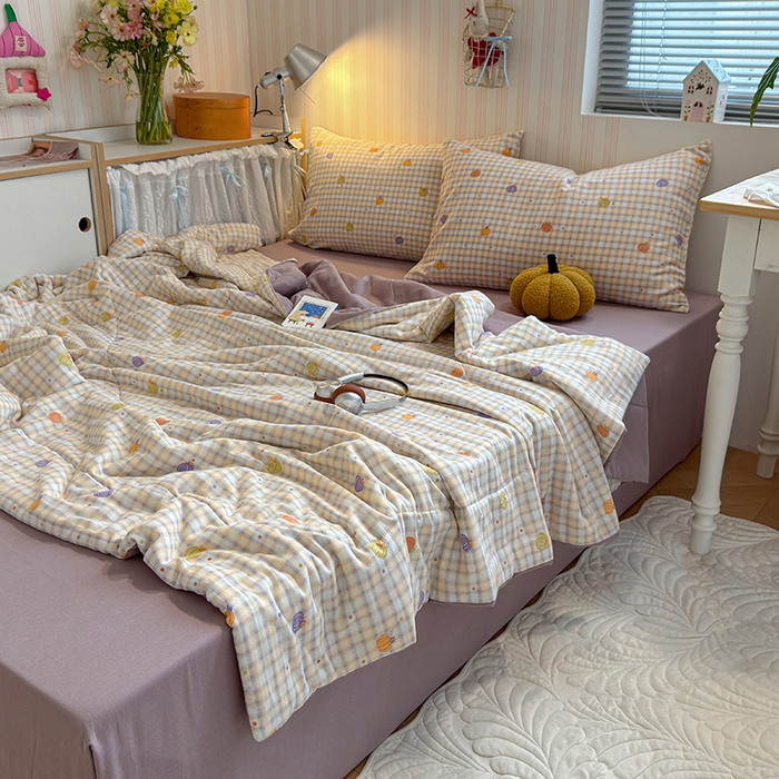 91家纺网 家纺一手货源 找家纺 老帅的工厂店 2026新款A类全棉双层纱大豆纤维夏被 南瓜派