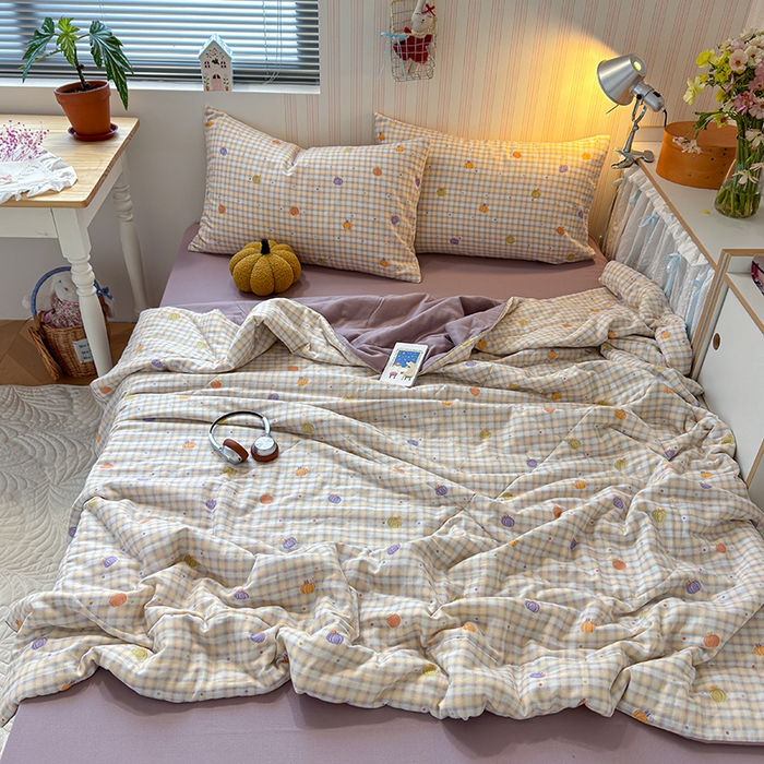 91家纺网 家纺一手货源 找家纺 老帅的工厂店 2026新款A类全棉双层纱大豆纤维夏被 南瓜派