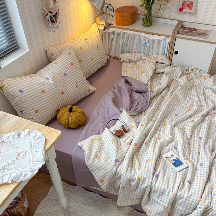 91家纺网 家纺一手货源 找家纺 老帅的工厂店 2026新款A类全棉双层纱大豆纤维夏被 南瓜派