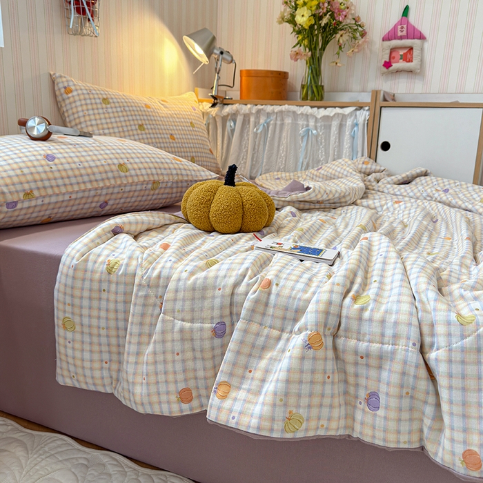 91家纺网 家纺一手货源 找家纺 老帅的工厂店 2026新款A类全棉双层纱大豆纤维夏被 南瓜派