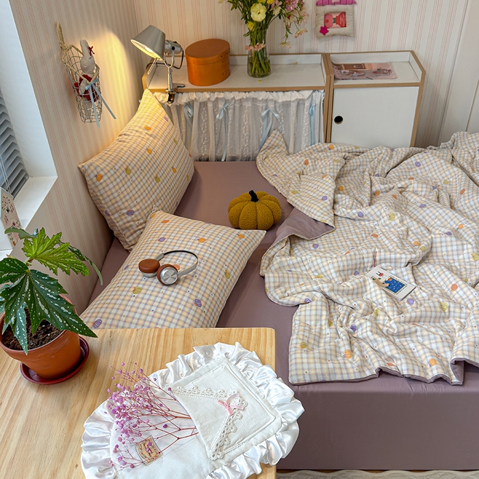 91家纺网 家纺一手货源 找家纺 老帅的工厂店 2026新款A类全棉双层纱大豆纤维夏被 南瓜派