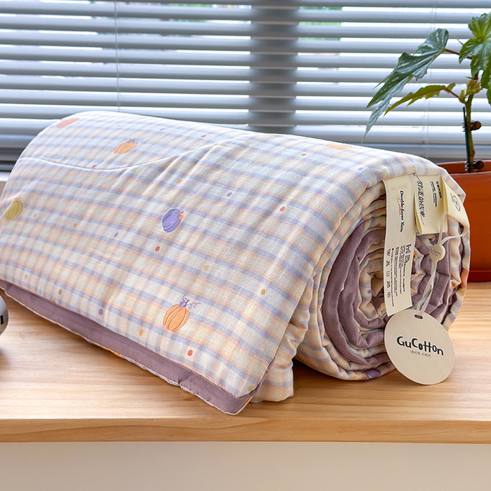 91家纺网 家纺一手货源 找家纺 老帅的工厂店 2026新款A类全棉双层纱大豆纤维夏被 南瓜派