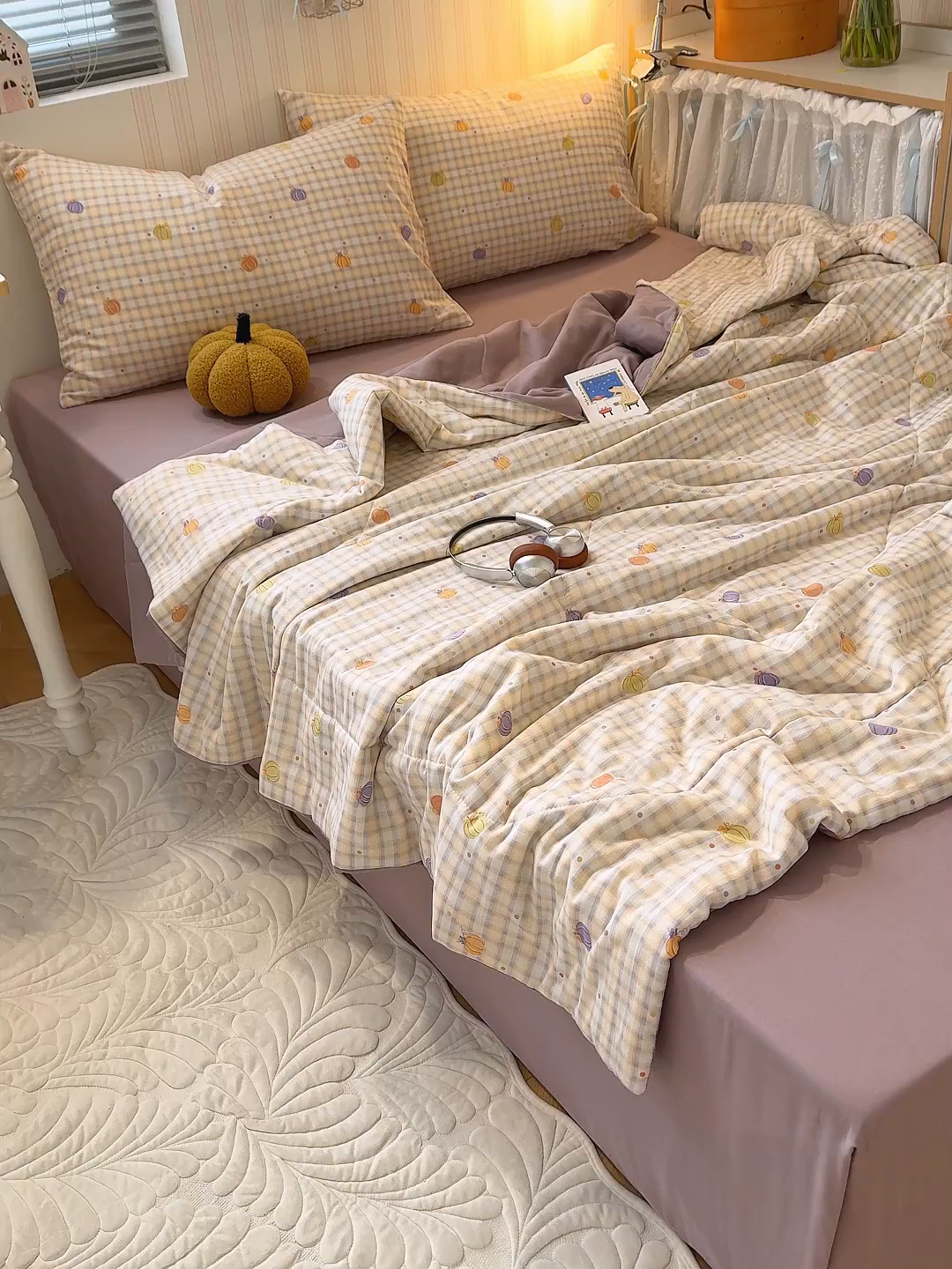 91家纺网 家纺一手货源 找家纺 老帅的工厂店 2026新款A类全棉双层纱大豆纤维夏被 南瓜派