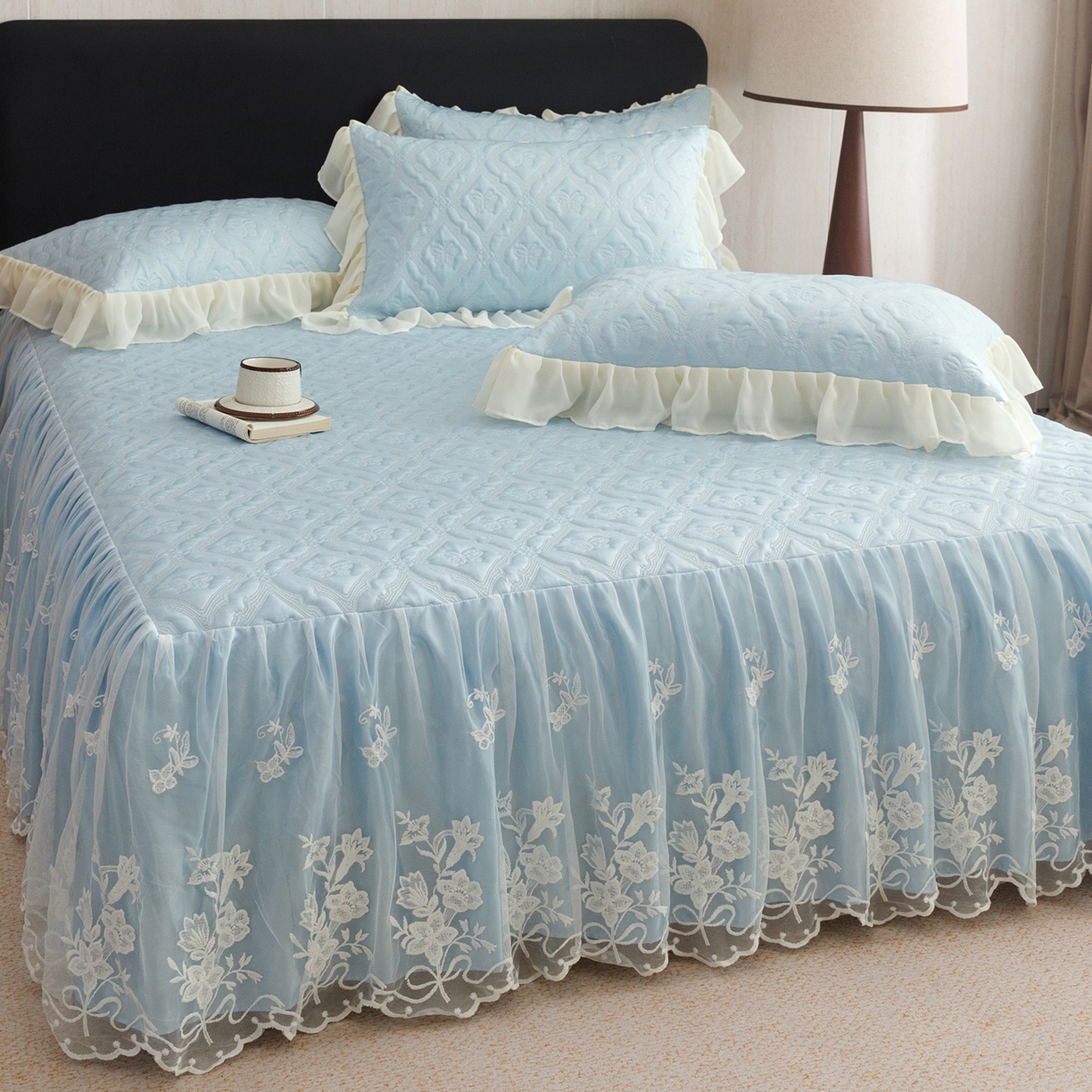 91家纺网 家纺一手货源 找家纺 （总）好儿喜家纺 2026新款软凉席空调软席乙纶凉席床裙可机洗夏被夏凉被空调被四件套-蝶语系列