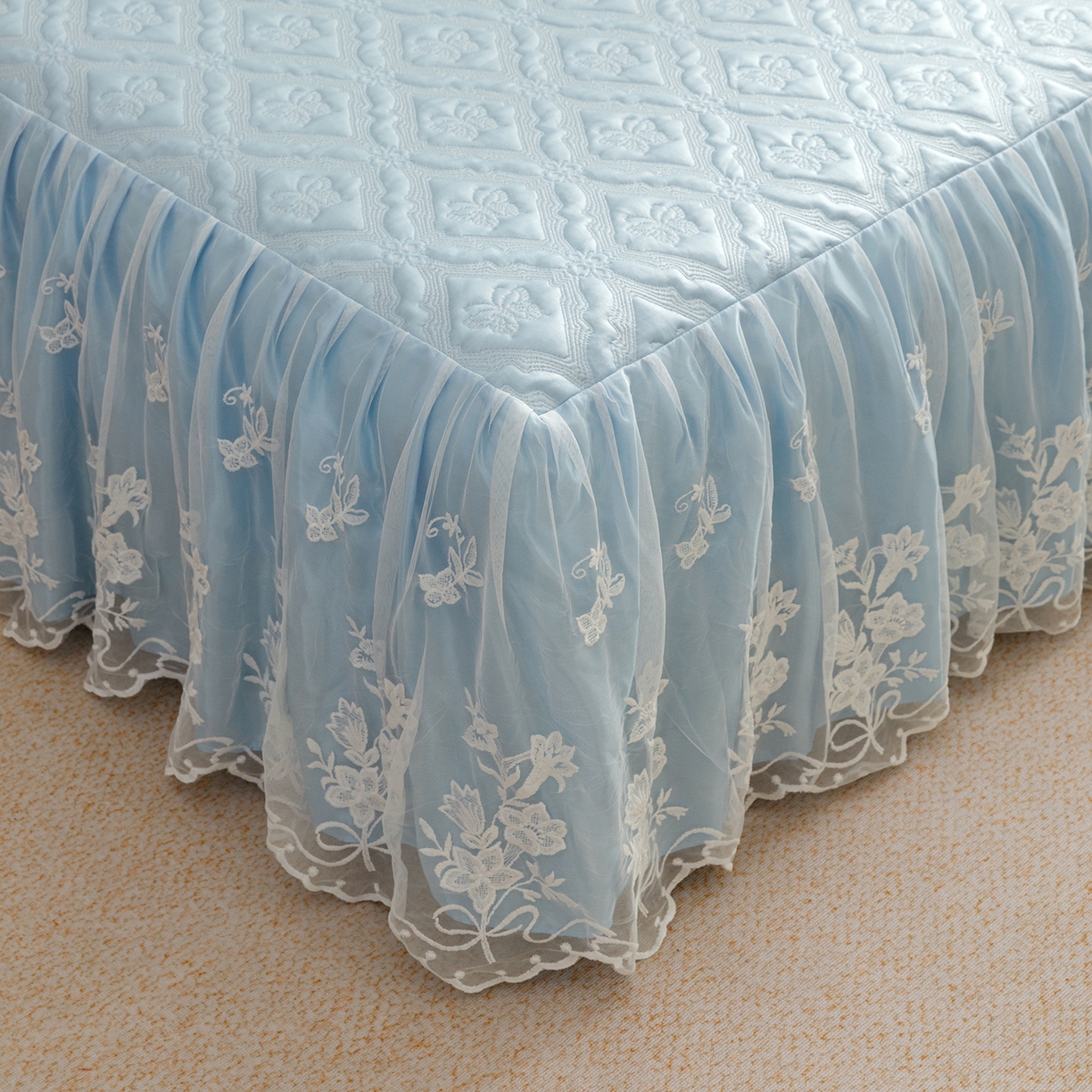 91家纺网 家纺一手货源 找家纺 （总）好儿喜家纺 2026新款软凉席空调软席乙纶凉席床裙可机洗夏被夏凉被空调被四件套-蝶语系列