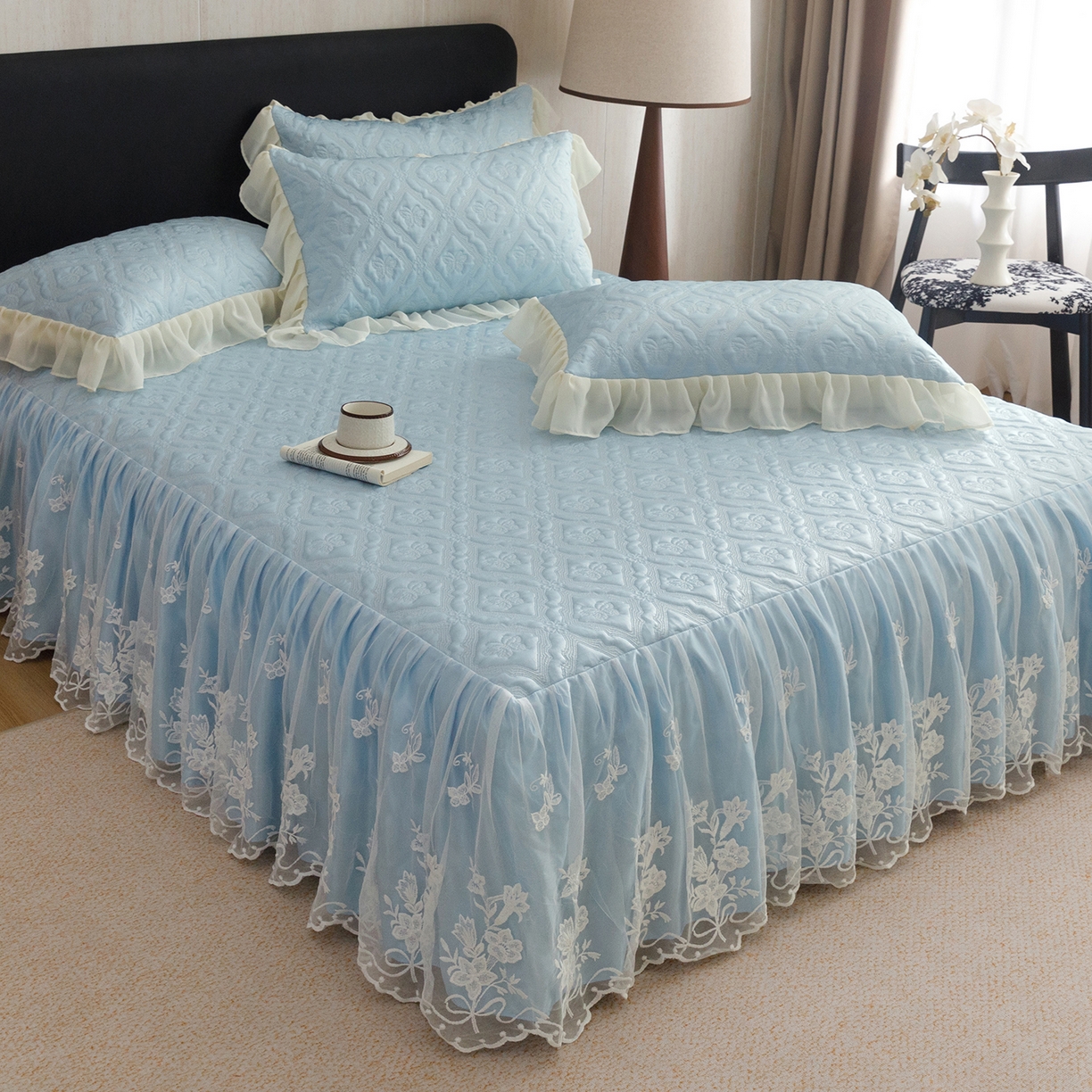 91家纺网 家纺一手货源 找家纺 （总）好儿喜家纺 2026新款软凉席空调软席乙纶凉席床裙可机洗夏被夏凉被空调被四件套-蝶语系列