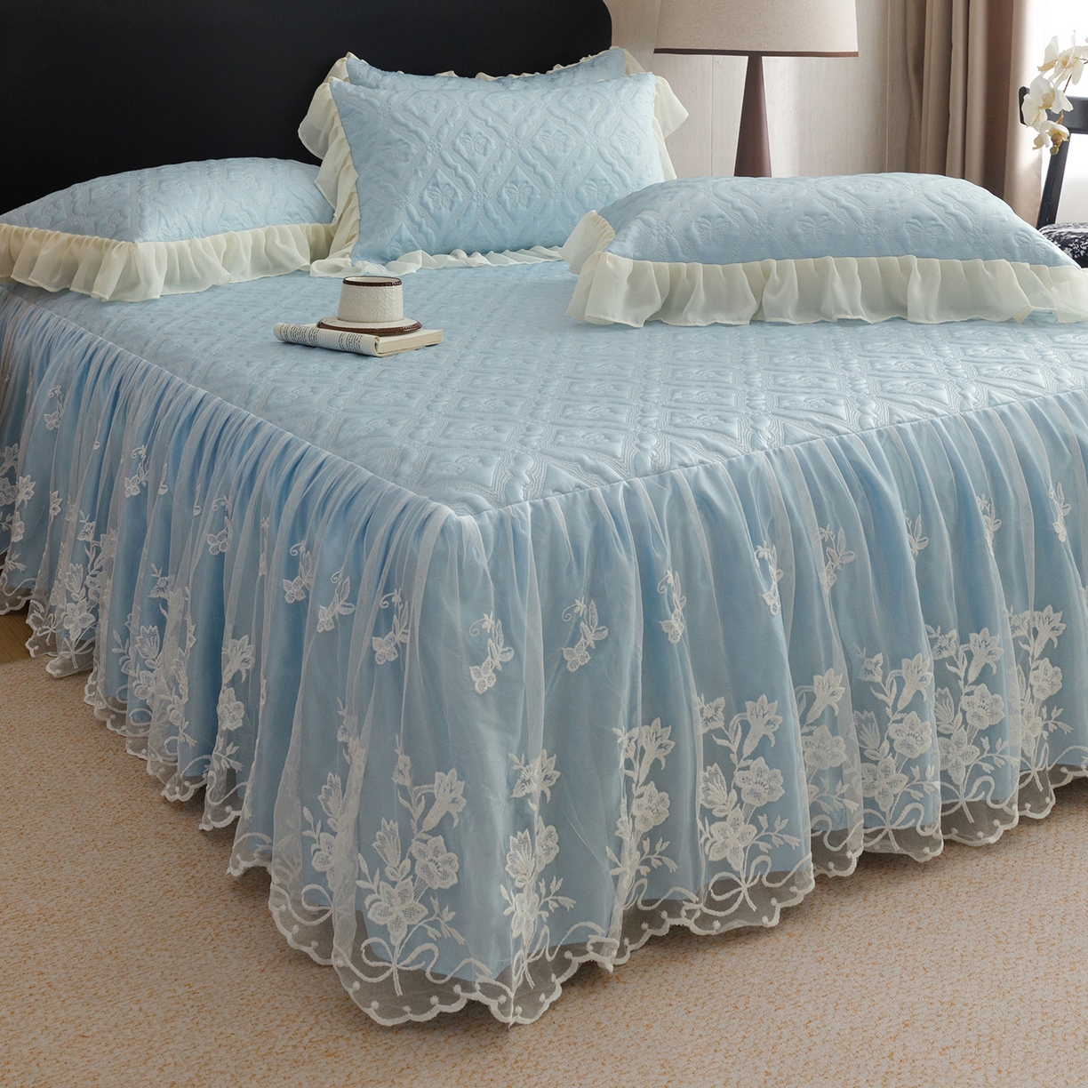 91家纺网 家纺一手货源 找家纺 （总）好儿喜家纺 2026新款软凉席空调软席乙纶凉席床裙可机洗夏被夏凉被空调被四件套-蝶语系列