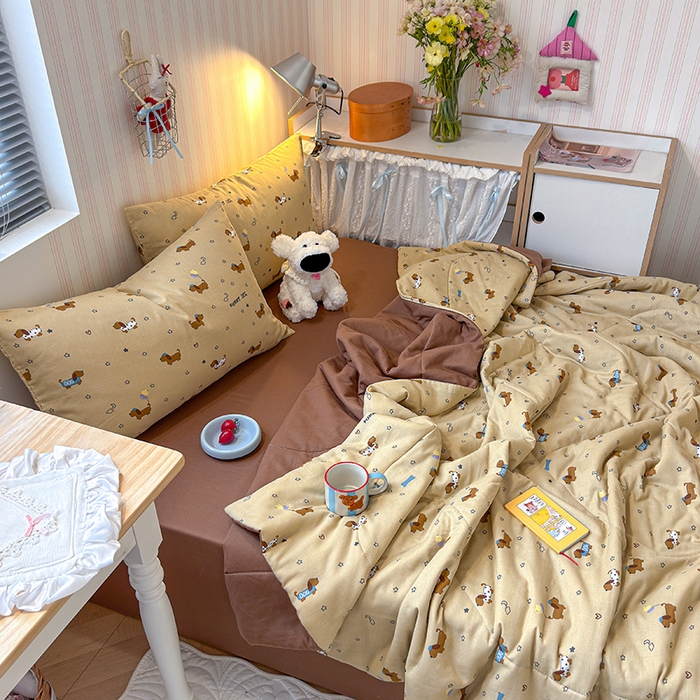 91家纺网 家纺一手货源 找家纺 老帅的工厂店 2026新款A类全棉双层纱大豆纤维夏被 俏皮狗