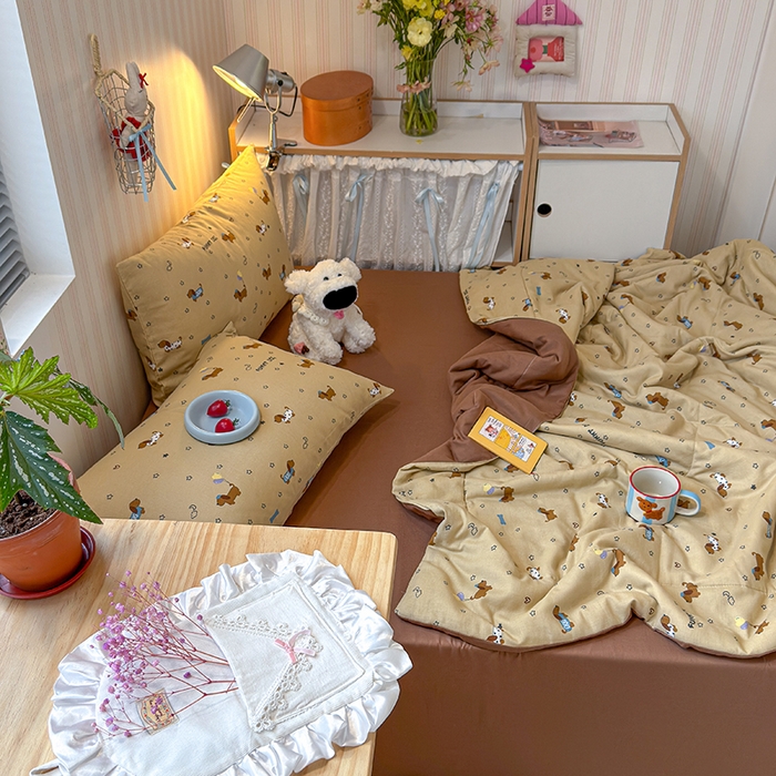 91家纺网 家纺一手货源 找家纺 老帅的工厂店 2026新款A类全棉双层纱大豆纤维夏被 俏皮狗