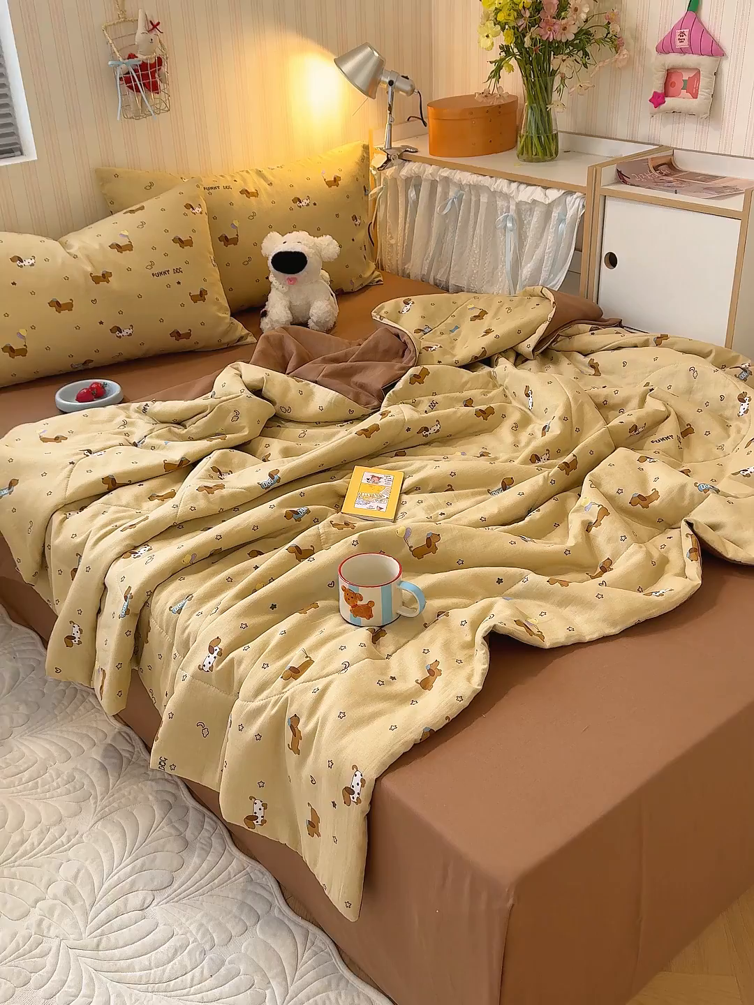 91家纺网 家纺一手货源 找家纺 老帅的工厂店 2026新款A类全棉双层纱大豆纤维夏被 俏皮狗