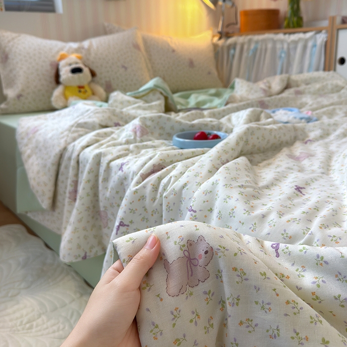 91家纺网 家纺一手货源 找家纺 老帅的工厂店 2026新款A类全棉双层纱大豆纤维夏被 沁香