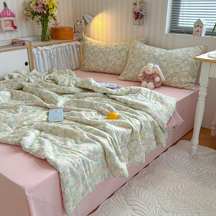 91家纺网 家纺一手货源 找家纺 老帅的工厂店 2026新款A类全棉双层纱大豆纤维夏被 青茵