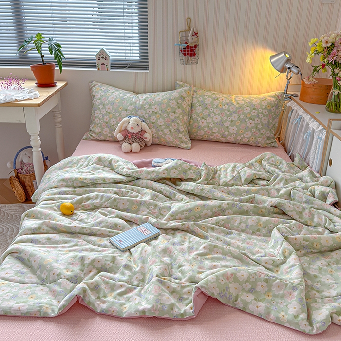 91家纺网 家纺一手货源 找家纺 老帅的工厂店 2026新款A类全棉双层纱大豆纤维夏被 青茵