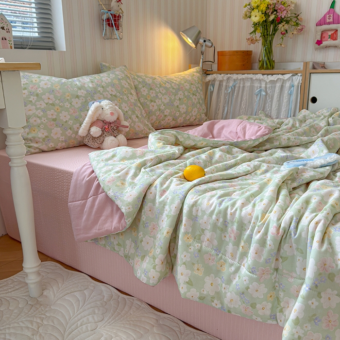 91家纺网 家纺一手货源 找家纺 老帅的工厂店 2026新款A类全棉双层纱大豆纤维夏被 青茵