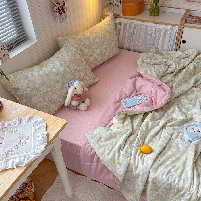 91家纺网 家纺一手货源 找家纺 老帅的工厂店 2026新款A类全棉双层纱大豆纤维夏被 青茵