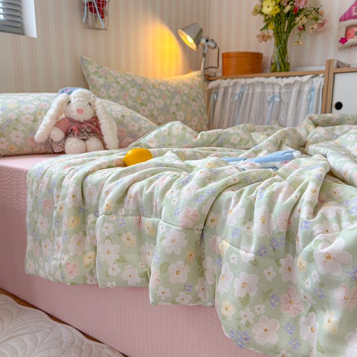 91家纺网 家纺一手货源 找家纺 老帅的工厂店 2026新款A类全棉双层纱大豆纤维夏被 青茵