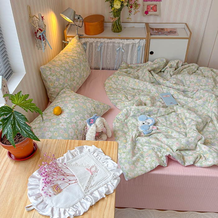 91家纺网 家纺一手货源 找家纺 老帅的工厂店 2026新款A类全棉双层纱大豆纤维夏被 青茵