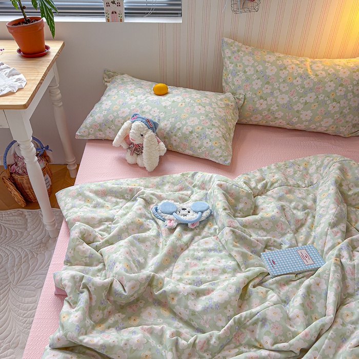 91家纺网 家纺一手货源 找家纺 老帅的工厂店 2026新款A类全棉双层纱大豆纤维夏被 青茵