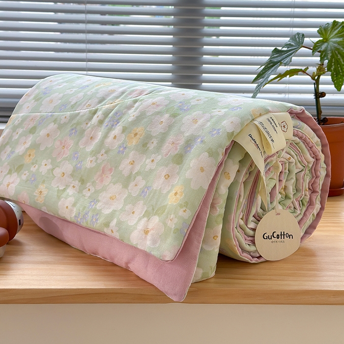 91家纺网 家纺一手货源 找家纺 老帅的工厂店 2026新款A类全棉双层纱大豆纤维夏被 青茵