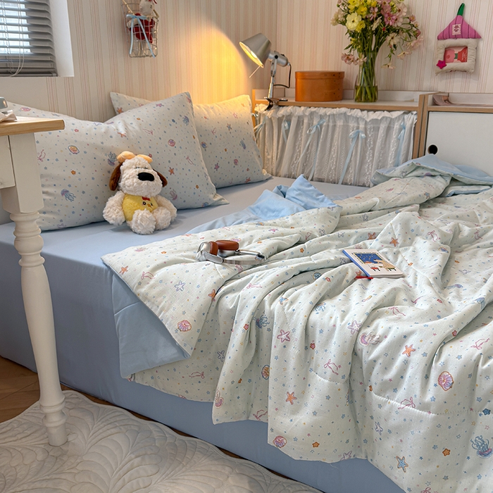 91家纺网 家纺一手货源 找家纺 老帅的工厂店 2026新款A类全棉双层纱大豆纤维夏被 水星记