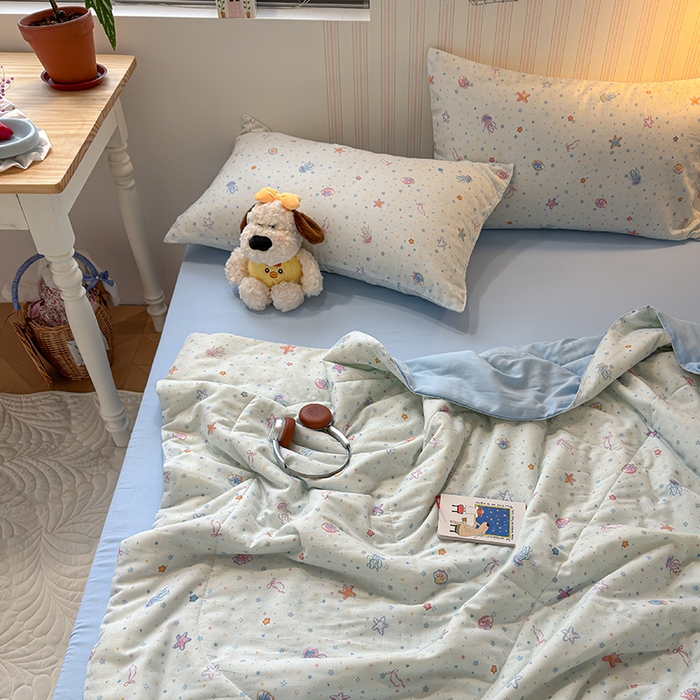 91家纺网 家纺一手货源 找家纺 老帅的工厂店 2026新款A类全棉双层纱大豆纤维夏被 水星记