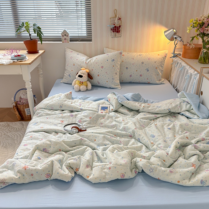 91家纺网 家纺一手货源 找家纺 老帅的工厂店 2026新款A类全棉双层纱大豆纤维夏被 水星记