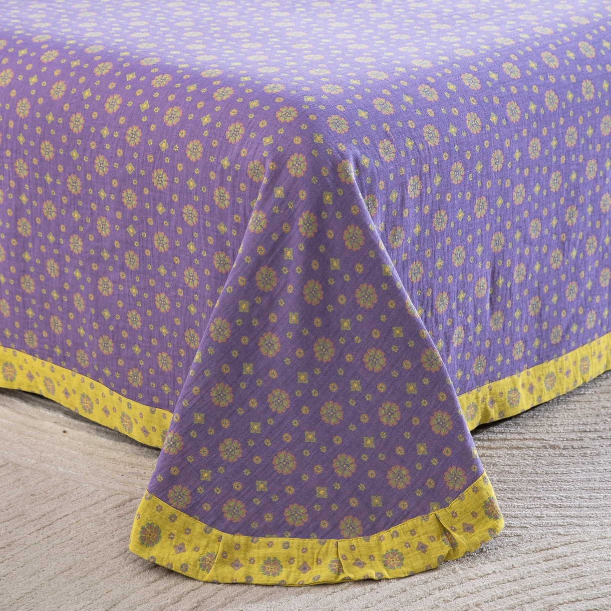 91家纺网 家纺一手货源 找家纺 （总）仰望棉麻双层纱供应链 2026新款星语全棉纯棉色织提花纽扣款四件套